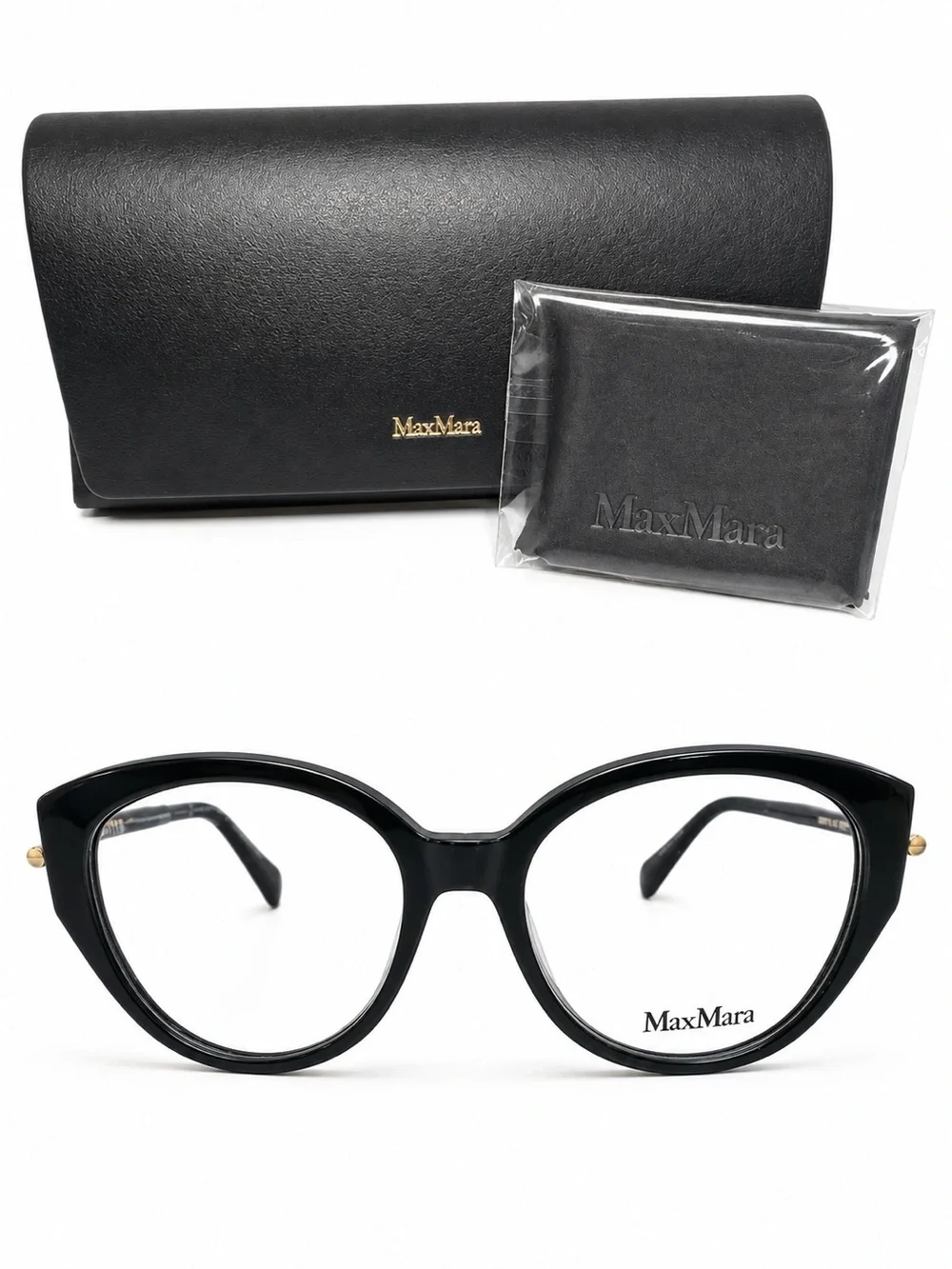 MaxMara Black Rounded Cat-Eye Optical Glasses with Branded Case